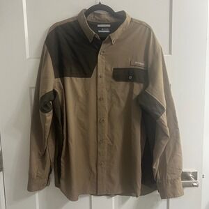 Columbia PFG Omni-Shield Blood N Guts Fishing Shirt Mens Large Tan Gorpcore